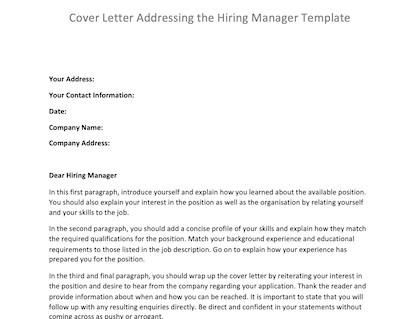 cover letter examples hiring manager