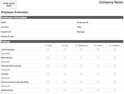 Evaluation Chart Templates