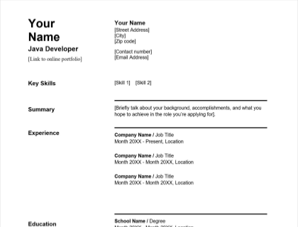 Java Developer Resume Guide Free Template