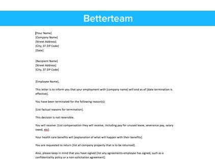 Employee Termination Letter Sample from www.betterteam.com