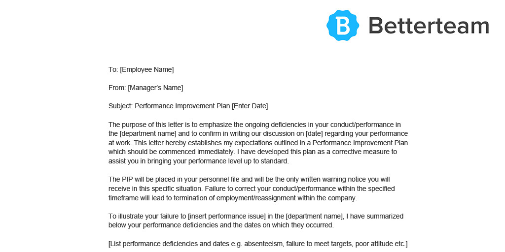 Unsatisfactory Work Performance Letter from www.betterteam.com