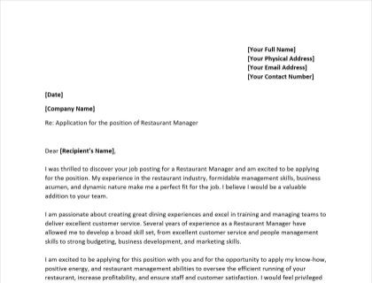 Restaurant Manager Cover Letter Guide Free Template
