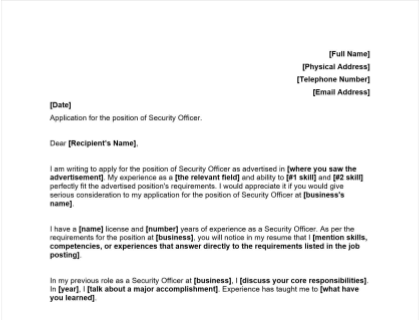 Security Officer Cover Letter Includes Example Template