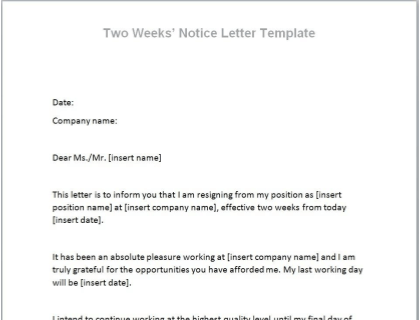 Resignation Letter 2 Week Notice Samples from www.betterteam.com