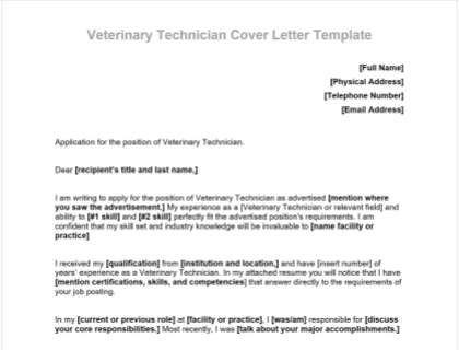 cover letter examples for veterinary technician