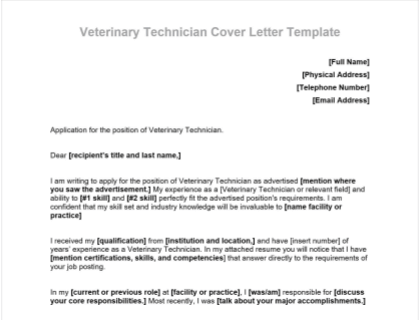 short cover letter for veterinary technician