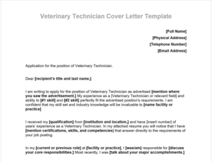 vet tech cover letter samples