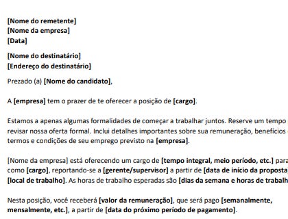 Modelo grátis de carta de proposta de emprego no formato Microsoft Word.