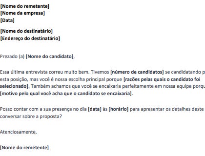 Modelo de e-mail pré-proposta no formato do Microsoft Word.