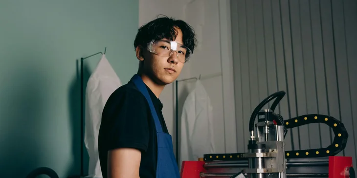 Un jeune stagiaire utilisant une machine.
