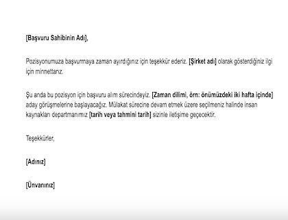 Başvurduğunuz için Teşekkürler Maili Şablonu