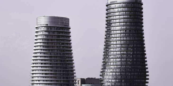 A view of the Absolute World skyscrapers in Mississauga, Ontario.