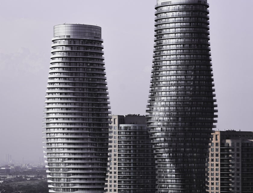 A view of the Absolute World skyscrapers in Mississauga, Ontario.