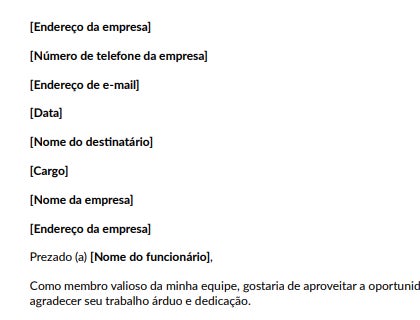 Modelo de carta de agradecimento aos funcionários