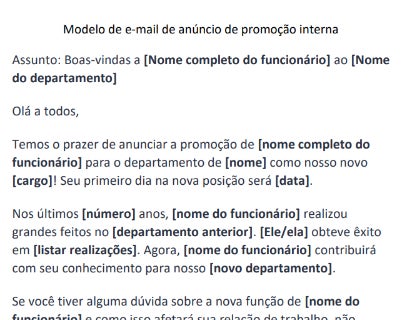 Modelo de anúncio de e-mail de promoção interna