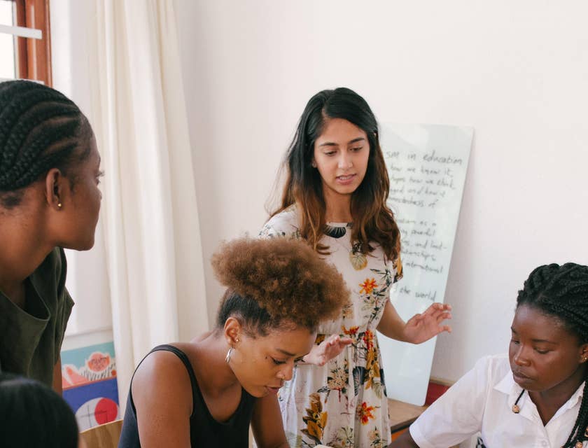Organizational consultant analyzing new business model with her team