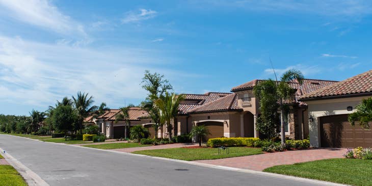 Houses in a residential development managed by a property manager