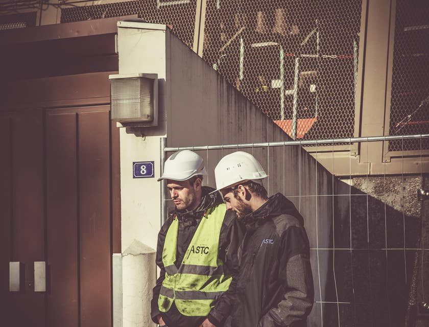 Safety manager talks with a worker to discuss health protocols in a workplace.