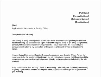 application letter for security job pdf