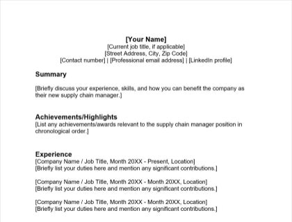 Supply Chain Manager Resume Template Download