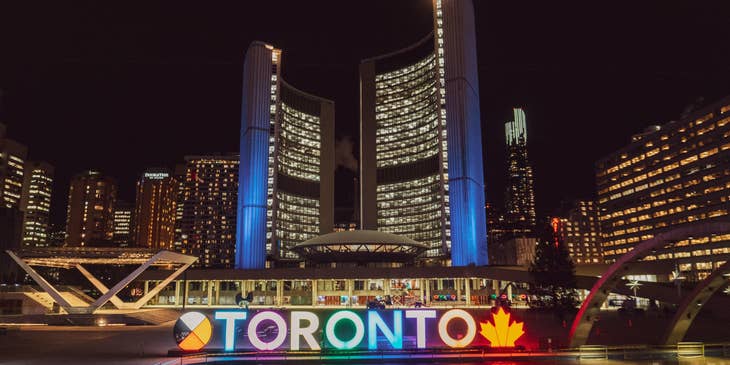 A view of a Toronto at night.