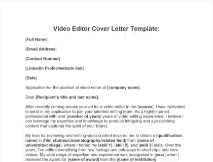 Video Editor Cover Letter