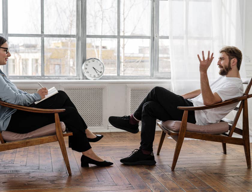 The Addiction Psychiatrist having a conversation with a client dealing with some addiction.