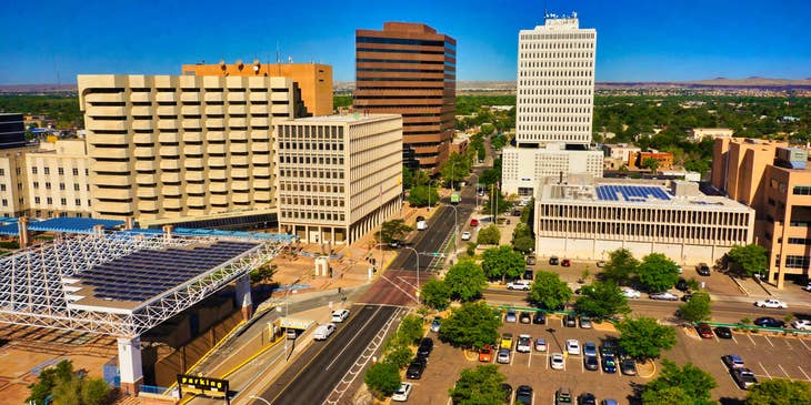 An aerial view of Albuquerque, New Mexico.