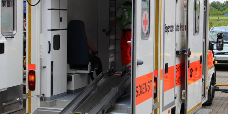 The Ambulance Driver checking the first aid and medical supplies.