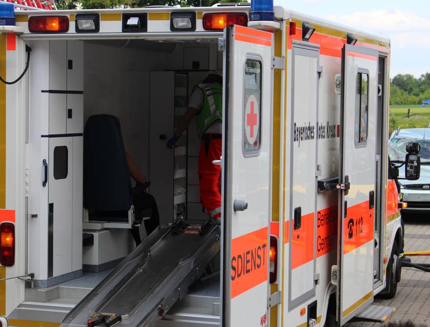 The Ambulance Driver checking the first aid and medical supplies.