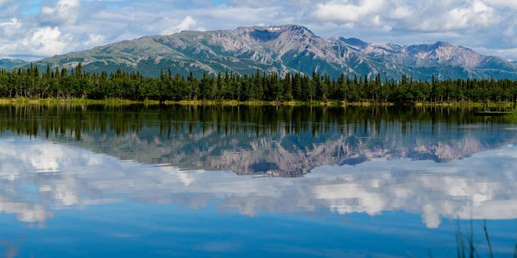 A view across a lake of Anchorage, Alaska.