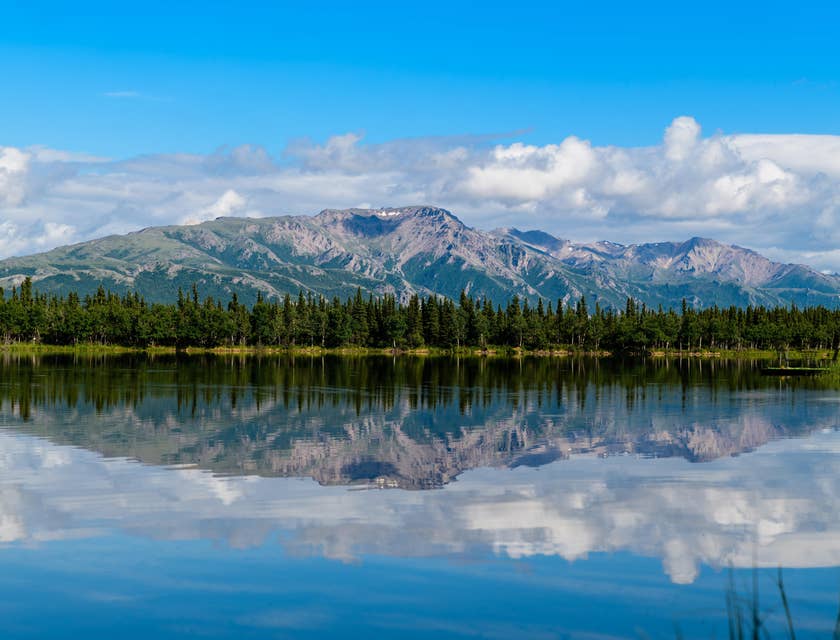 A view across a lake of Anchorage, Alaska.