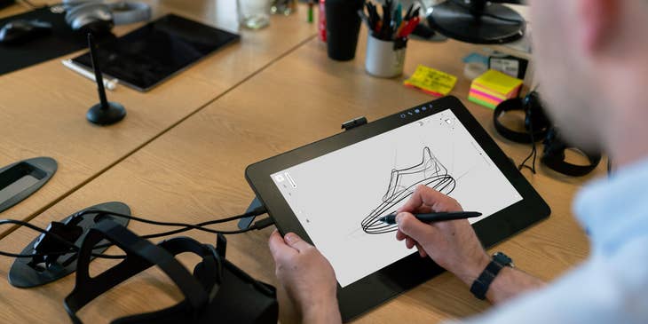 Animator drawing the base animation on the tablet for the new VR oriented project