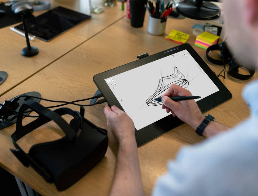 Animator drawing the base animation on the tablet for the new VR oriented project
