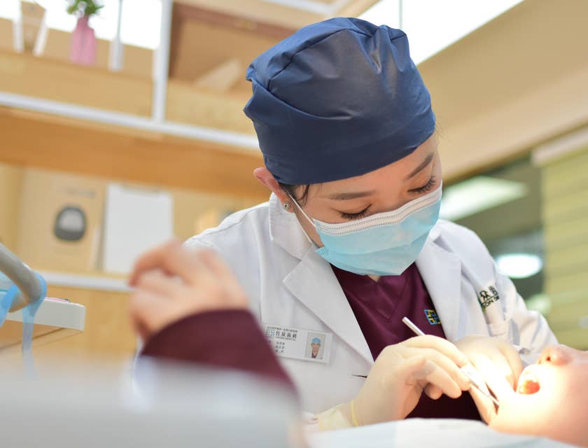 The associate dentist examining patients' teeth and gums.