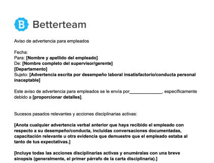 Aviso de advertencia para empleados