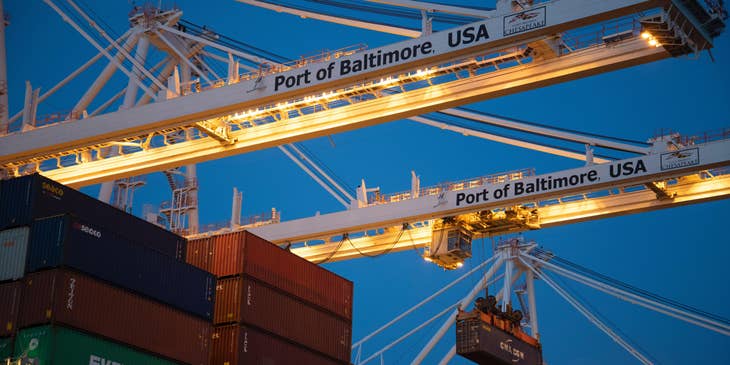 A shipping yard in the port of Baltimore, Maryland.