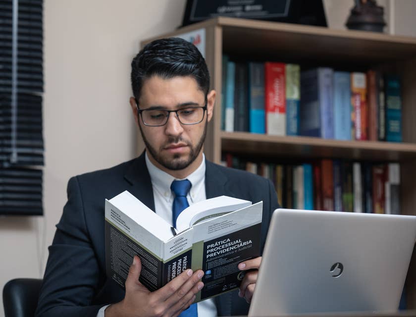 A Bankruptcy Paralegal in an office doing some research on the procedural practices of law.
