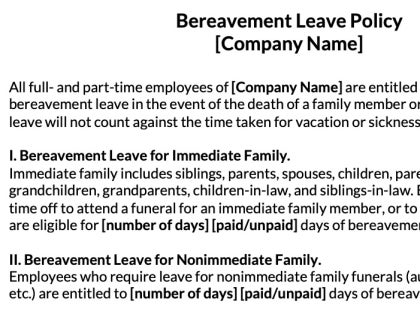 Bereavement leave policy template download.
