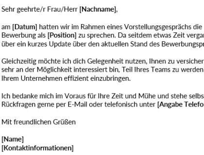 E-Mail-Vorlage für ein zweites Follow-up nach einem Vorstellungsgespräch