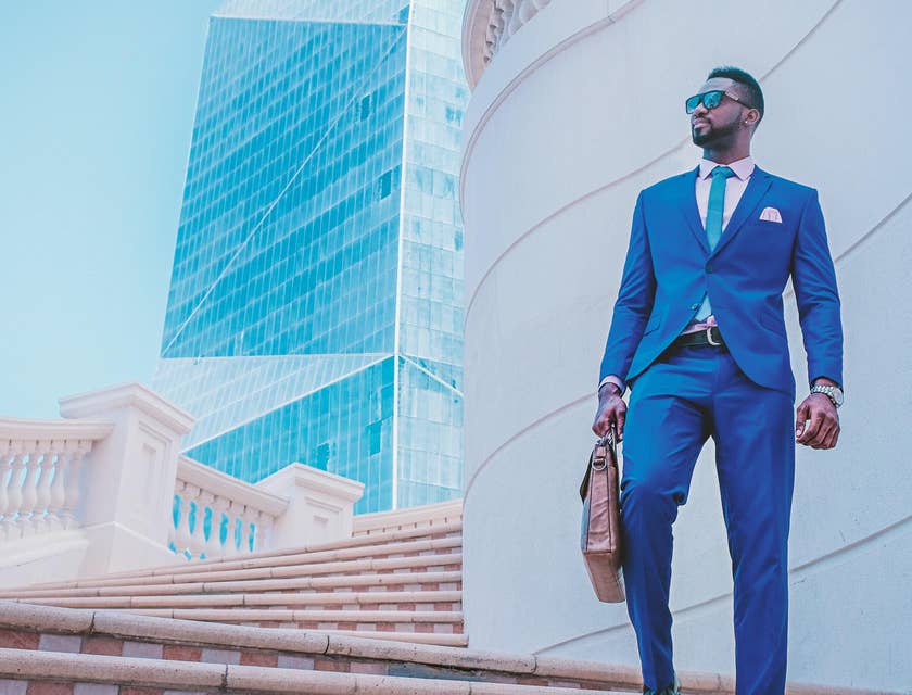 man in blue suit