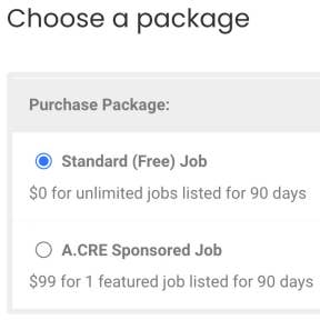 Select a job posting package.