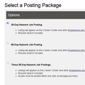 Choose your job posting package.