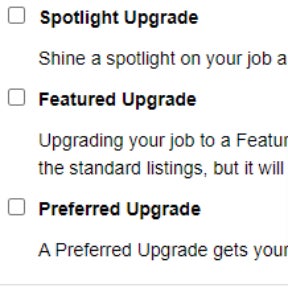 Select additional job post upgrades.