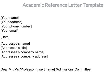 Academic reference letter template