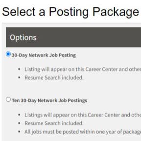 Select a job posting plan.