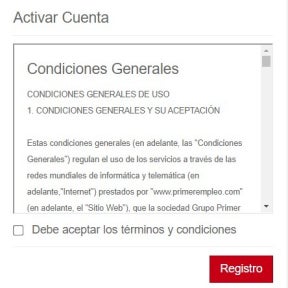 Aceptar los términos y condiciones.