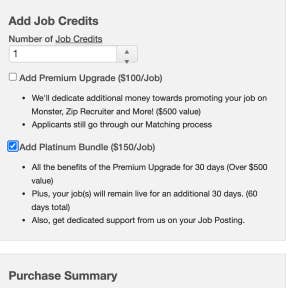 Add job posting credits and upgrades.