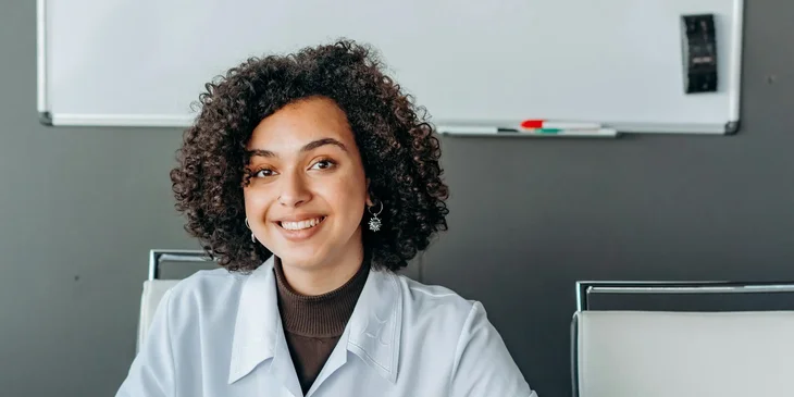 A woman working in an office.
