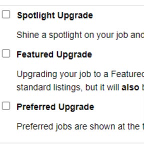 Select additional job post upgrades.